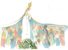 an illustration of a woman standing in front of a crowd