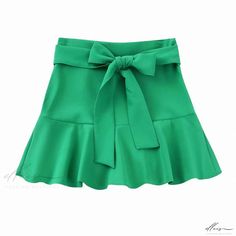 Elluis - Winter Fashion Bow Embellished Skirt Pants Ruffle Hem Skirt, Embellished Skirt, Weave Style, Hem Skirt, Type Of Pants, Green Skirt, Embellished Dress, Dress Trousers, Ruffle Skirt