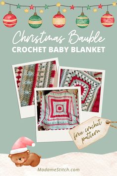 the christmas baube crochet baby blanket is shown