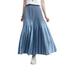 Add a touch of vintage-inspired chic to your Spring-Summer wardrobe with this pleated light blue denim skirt from our 2023 Collection!Why You'll Love It: 90s Style: Tap into the nostalgia of the '90s with this timeless piece. merging elegance and grunge. Light Wash: Reach for the stars with this pastel-tinted masterpiece. adding a subtle touch to your look. Pleated: The careful pleats bring out the perfect feminine silhouette. adding plenty of character to your style. Mid-Waist: Flatter your fig Light Blue Denim Skirt, Trendy Denim Jacket, Denim Skirts Online, Blue Denim Skirt, Trendy Denim, Light Jeans, Reach For The Stars, Feminine Silhouette, 90s Inspired