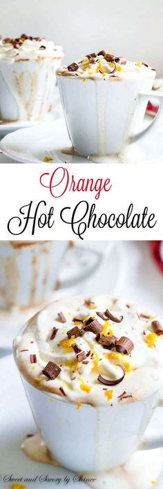 orange hot chocolate in a white bowl on a plate