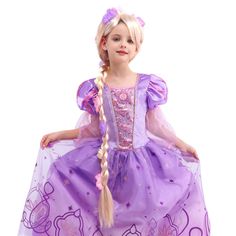 PRICES MAY VARY. VALUABLE PACK--1pc full length deluxe rapunzel dress,1pc deluxe rapunzel wig 37'' length .Completely displaying a beautiful rapunzel princess . STYLISH DESIGN--the overall of this rapunzel princess dress is darker purple embellish with pink tulle tail selleves , pink sleeve insert trims , pink purple sparkling prints to the tulle skirt layer. Top bodice is made of velour fabric ,center front bodice panel is made with sequins fabric by with gold binding. There is a jewel crystal Rapunzel Wig, Rapunzel Princess, Rapunzel Cosplay, Girls Princess Dress, Rapunzel Costume, Rapunzel Dress, Halloween Party Dress, Dress With Gloves, Princess Halloween Costume