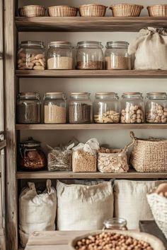 the shelves are filled with many different types of nuts and other things to eat in them