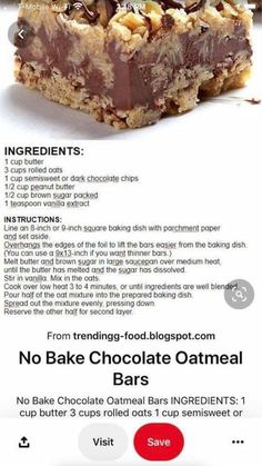 an ad for chocolate oatmeal bars with instructions