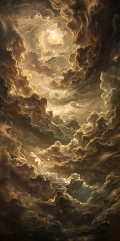 a painting of clouds with the sun shining through them