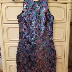 Nadine Full Sequin And Beaded Sleeveless Dress Fully Lined. Worn Once, And In Excellant Condition. Chest Measures 18", Length Is 36" Mermaid Sequin Dress, Mermaid Sequin, Mermaid Dresses, Sequin Dress, Sleeveless Dress, Blue And Purple, Prom, Mermaid, Colorful Dresses