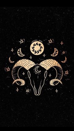 an animal's head with two horns and stars on it, against a black background