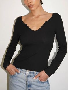 Fitted long sleeve top with a small, raw v cut at the neckline. Made with 5% Spandex for ultimate comfort. So soft you'll want to wear this all day. Fitted Long Sleeve Top, Fitted Long Sleeve, Black Xs, V Cut, V Cuts, Personal Shopping, Everyday Fashion, Night Out