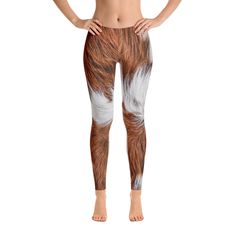 Deer Leggings - Fawn Leggings - Deer fur Leggings - Deer Costume - Animal Leggings - Fur print legging - costume - Womens Leggings Stylish, durable, and a hot fashion staple. These polyester/spandex leggings are made of a comfortable microfiber yarn, and they'll never lose their stretch.  * Fabric is 82% polyester, 18% spandex  * Four-way stretch * Elastic waistband * Precision-cut and hand-sewn after printing Fur Leggings, Jane Austen Shirts, Girl Power Tee, Feminist Tshirt, Deer Costume, Pants Brown, Legging Outfits, Spandex Leggings, Womens Leggings