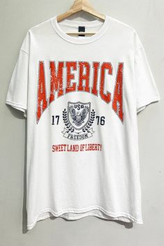 SHORT SLEEVE OVERSIZED "AMERICA-SWEET LAND OF LIBERTY" GRAPHIC TEE Fabric Contents 100% COTTON Fourth Of July Bbq, Bbq Outfit, Bbq Outfits, Quilt Size Chart, Hoodie Cardigan, Quilt Sizes, Vintage Inspired Design, Henley Shirts, The Fire