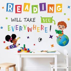 children's wall decals with the words reading will take you everywhere