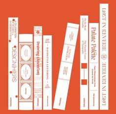 an orange background with white books on top of each other and the words library written in red