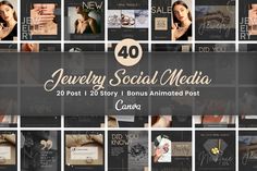 a collage of photos with the words, jewelry social media postcard templates