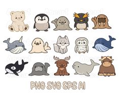 various types of animals and birds on a white background with the word png svg