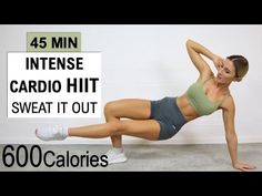 a woman doing an intense cardio hiit with the words, 500 calories