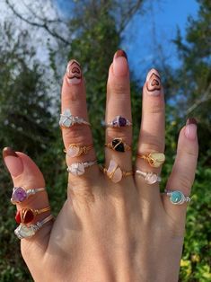 Crystal Wire Rings, Crystal Wire Wrapped Ring, Rings Wire, Rings Crystal, Wire Jewelry Rings, Healing Crystal Ring, Bead Wire, Hippie Rings