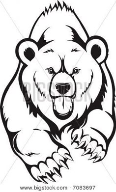 a black and white drawing of a bear