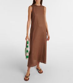 Tallin linen maxi dress in brown - Asceno | Mytheresa Brown Linen Dress, Linen Maxi Dress, Designer Kids Clothes, Linen Dress, Fall 2024, Designing Women, New Dress, Clothing And Shoes, Color Design