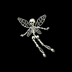 a pixelated image of a skeleton with wings