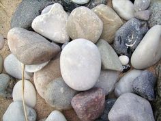 some rocks are laying on the ground and there is no image here to provide a caption for