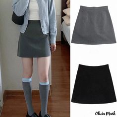 Olivia Mark - Gray High-Waisted Academy Style Bodycon Mini Skirt - Winter Fashion Statement Piece Mini Skirt Winter, Long Beach Skirt, Winter Skirt Fashion, Gray Mini Skirt, Skirt Winter, Bodycon Mini Skirt, Grey Mini Skirt, Fashion Bottoms, Winter Skirt