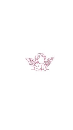 a drawing of an angel sitting on top of a white sheet with pink ink in it