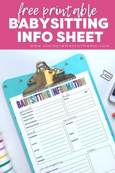 a babysitting info sheet with the text free printable