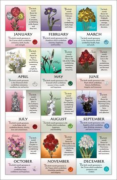 a calendar with flowers and the names of each flower species in english, spanish, and french