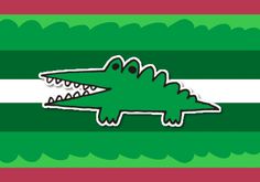 a green and white striped flag with a crocodile sticker on it