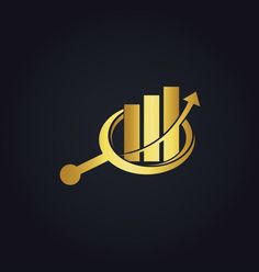 a gold logo with a magnifying glass in the shape of a bar chart