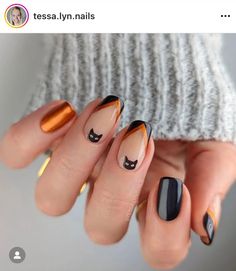 Cat Nail Designs, Halloween Nail Ideas, Nail Art Halloween, Halloween Manicure, Nail Art For Beginners, October Nails, Cat Nails, Halloween Nail Designs, Halloween Nail