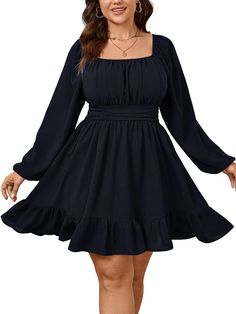 PRICES MAY VARY. Material: The Plus Size Dresses For Curvy Women Are So Soft, Comfy And Breathable, Which Keeps From Rubbing Your Skin, The Decent Thickness Bring You Cosy And Perfect Experience In Various Temperatures While Not Being Seen Through Features: Plus Size Dress For Women/ Dress For Women/ Plus Size Mini Dress/ Plus Size Casual Dress/ Elegant Off The Shoulder Dress For Women/ Square Neck Dress / Mini Dress/ Plus Size Cocktail Dress/ Plus Size Wedding Guest Dress/ Charming Slim Fit/ A Woman Plus Size Dresses, Dark Blue Dress Short Long Sleeve, Petite Plus Size Dresses, Fall Birthday Dress, Winter Dress Outfit Casual, Best Dresses For Short Women, Plus Size Date Night Outfits, Wedding Guest Dress Curvy, Dresses Plus Size Casual