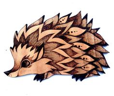 a drawing of a hedgehog made out of wood