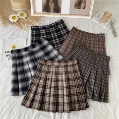 Plaid Tennis Skirt, Kawaii Skirt, Plaid Pleated Mini Skirt, Pleated Tennis Skirt, Skirt Y2k, Plaid Mini Skirt, Fall Skirts, Brown Plaid, Plaid Fashion