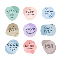 six different logos for coffee and bakery products, each with the words good bakery on them