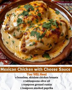 mexican chicken with cheese sauce on a plate