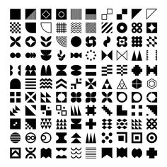 black and white geometric shapes are arranged in the shape of squares, rectangles, circles