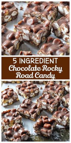 five ingredient chocolate rocky road candy bars with text overlay that reads 5 ingredient chocolate rocky road candy bars