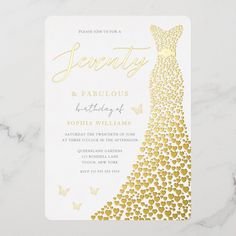 the bridal shower is shown with gold hearts on white paper and yellow foil lettering