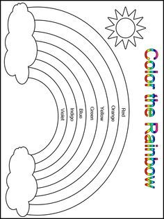 a coloring page with the words color the rainbow on it and trees in the background