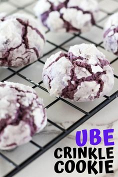 purple and white cookies cooling on a wire rack