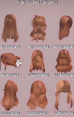 Brookhaven Codes Hair Ginger, Brookhaven Ginger Hair Codes, Roblox Berry Avenue Codes Hair Black, Roblox Id Codes For Hair Brown, Red Hair Code Brookhaven, Berry Avenue Outfit Codes Hair, Id Cabelos Bloxburg, Uniform Berry Avenue Code, Outfit Codes Berry Ave Brown Hair