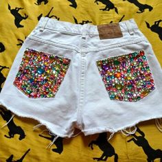 Diy Demin, Diy Bedazzled, Bedazzled Denim, Sparkle Jeans, Bedazzled Jeans, Fashion On A Budget, Rave Shorts, Edm Festival Outfit, Clothing Projects