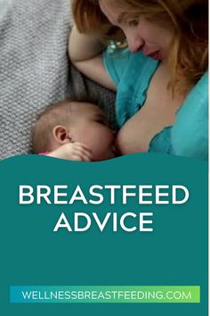 a woman breastfeed her baby in bed with the words, breastfeed advice