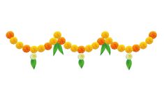 an orange and yellow garland with flowers hanging from it's sides on a white background