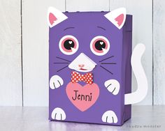 a purple bag with a cat holding a heart