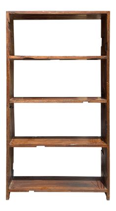 a wooden shelf with three shelves on each side