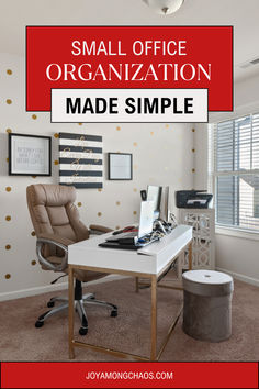 Small office organization made simple Organize Office At Home, Desk Organization Ideas Office, Desk Area Organization, Diy Office Space, Organization For Office, Office Space At Home, Organization Ideas Office, Office Organization Hacks, Small Desk Area