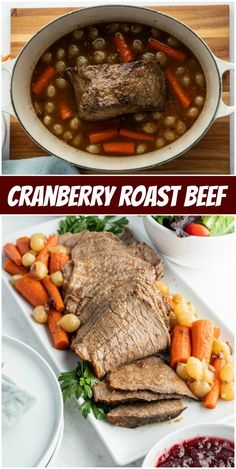 cranberry roast beef with carrots, potatoes and celery in a pot