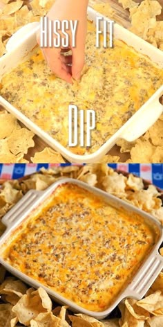 two pictures showing how to make an easy casserole dish with cheese and seasonings